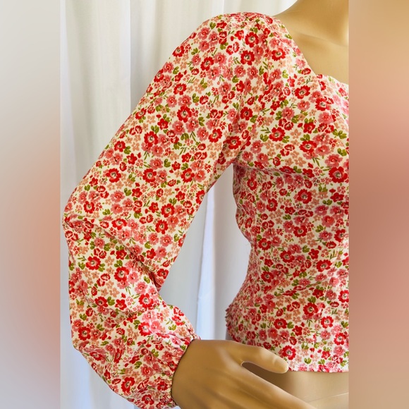 Anthropologie Lush Floral Square Neck Long Sleeve Blouse Cutout Shirred … - Picture 5 of 13